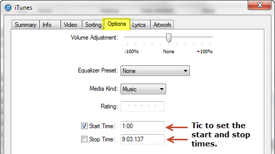 Change or trim song start and stop times in iTunes