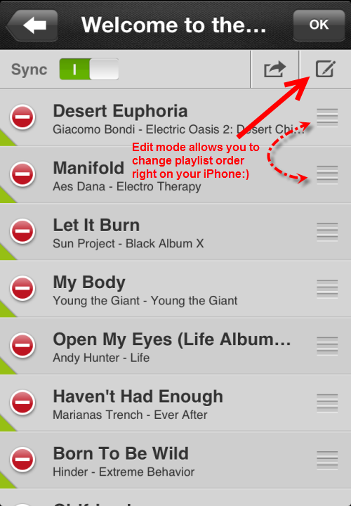 Change track order in a Deezer Music iphone app