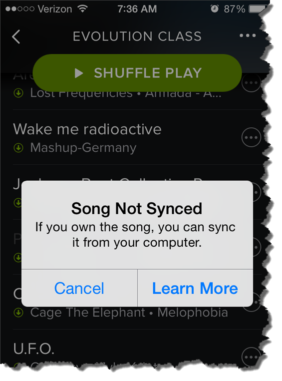 Spotify not syncing local tracks songs