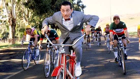 riding outdoors with PeeWee herman