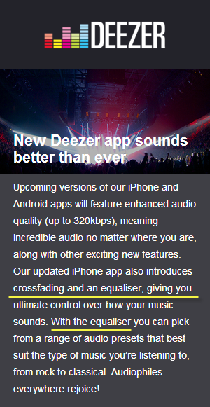 Deezer iPhone App Crossfade and EQ Equalizer