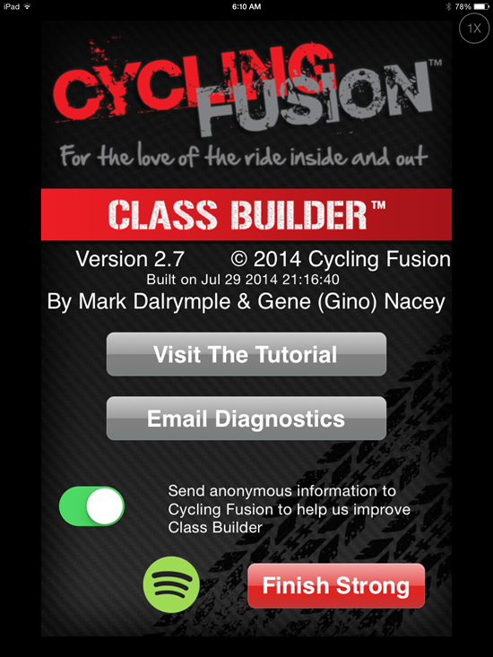 Class Builder from Cycling Fusion uses Spotify