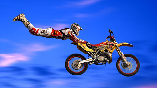 No stunt is too dangerous for extreme motocross competitions. 