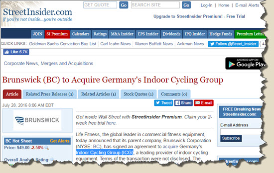 ICG Indoor Cycling Group purchased by Life Fitness - Brunswick